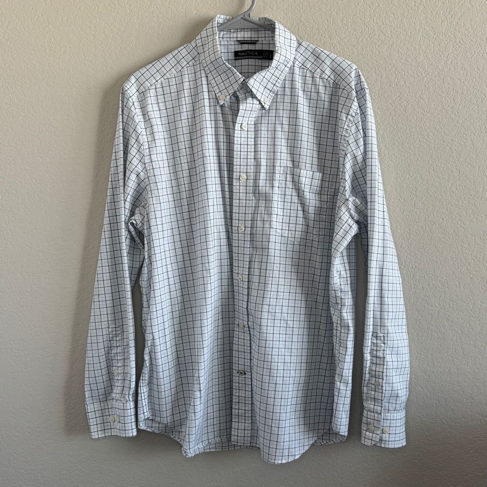 Nautica Button Down Shirt Long Sleeve 100% Cotton Large